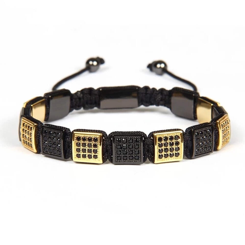 Gold & Black Square Beads Bracelet