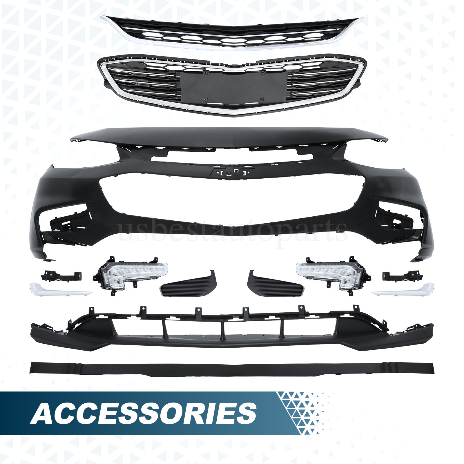 Front Bumper Cover w/ Valance Grill Grille Fog light Trim For Chevy Malibu 16-18