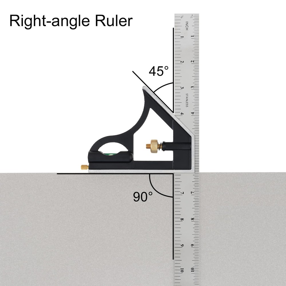 12" Adjustable Sliding Combination Square Ruler & Protractor Level Measure Me...