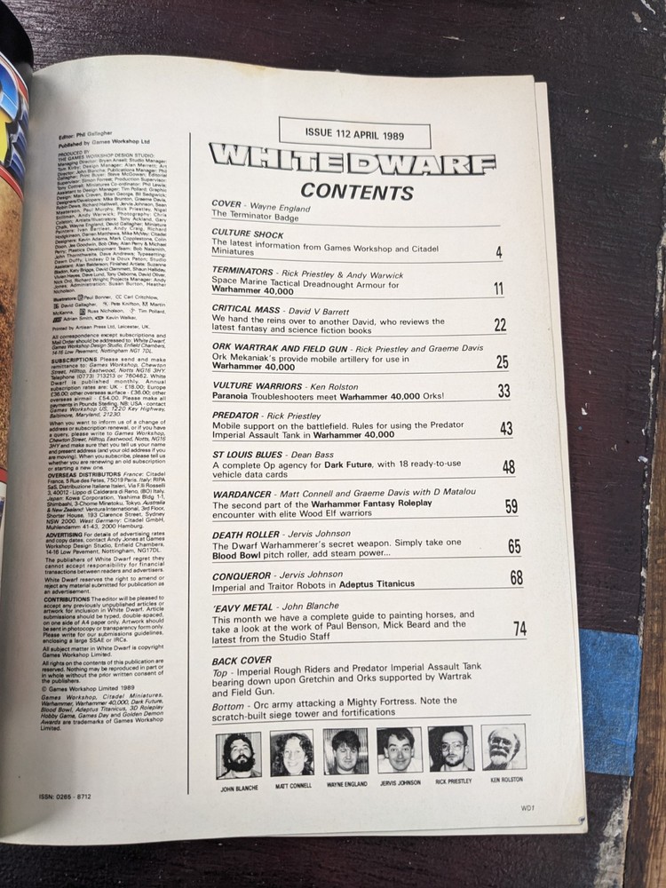 White Dwarf 112 Games Workshop Data Cards Uncut