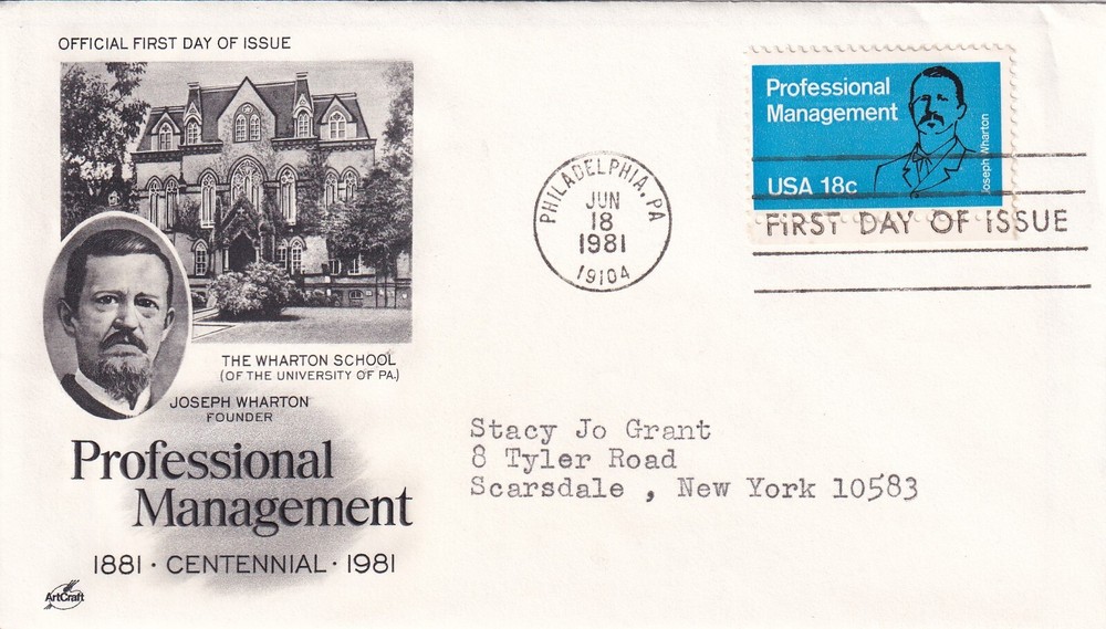 STAMP SCOTT 1920 "Joseph Wharton" 18 CENT Management 1981 FDC - B