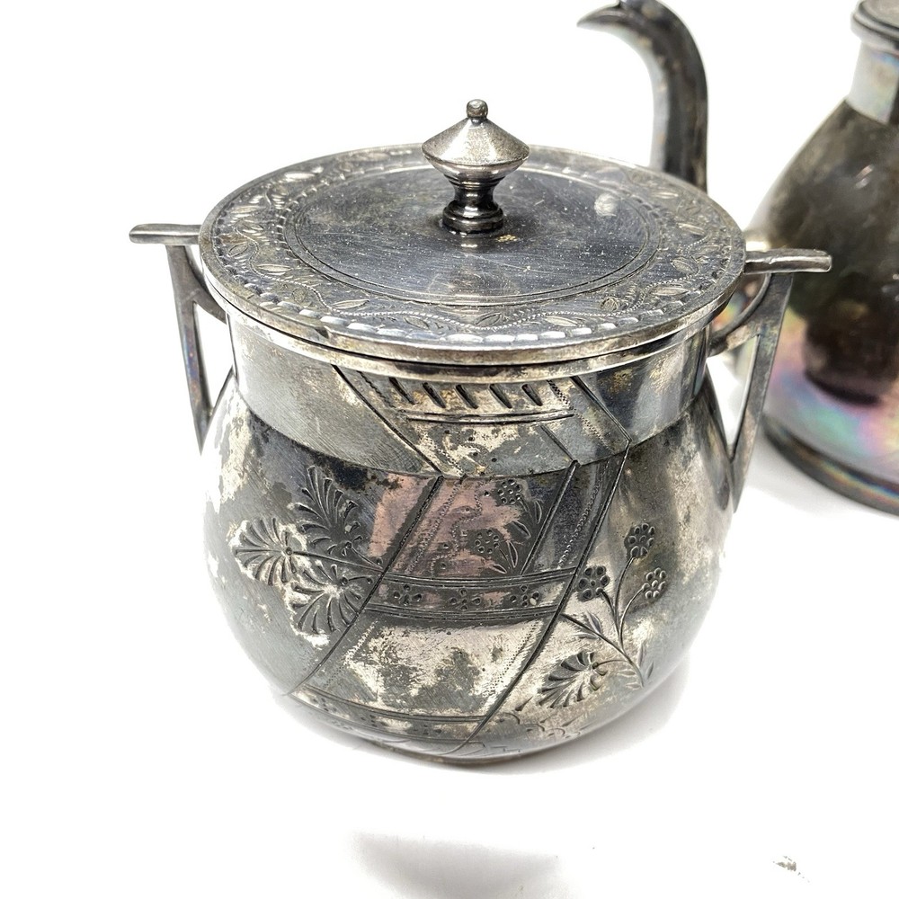 Antique Rogers Smith & Co New Haven CT 1845 4 Piece Silver Plate Coffee Tea Set