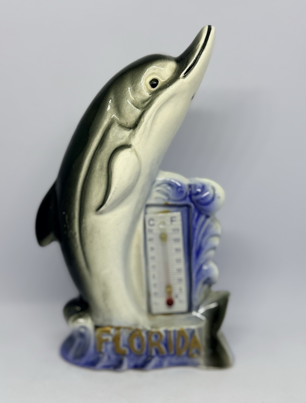 VTG Florida Dolphin Thermometer Ceramic Souvenir MCM Kitsch Japan
