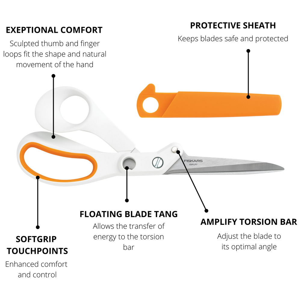 Fiskars Genuine Amplify Mixed Media Shears - Scissors, 8" for Thick Materials