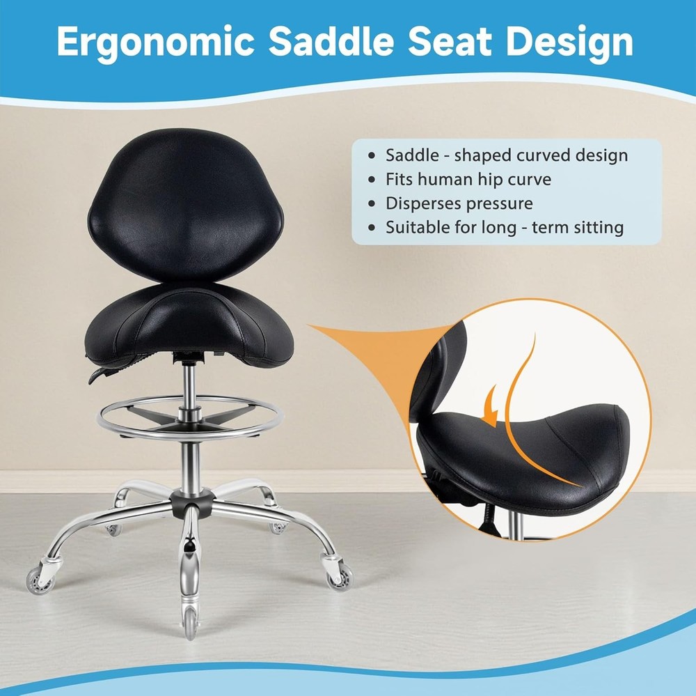 Saddle Stool with Wheels Ergonomic Rolling Height Adjust