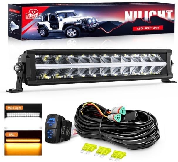 Nilight 16 Inch LED Light Bar with Amber DRL 120W Flood Spot Combo Offroad Light