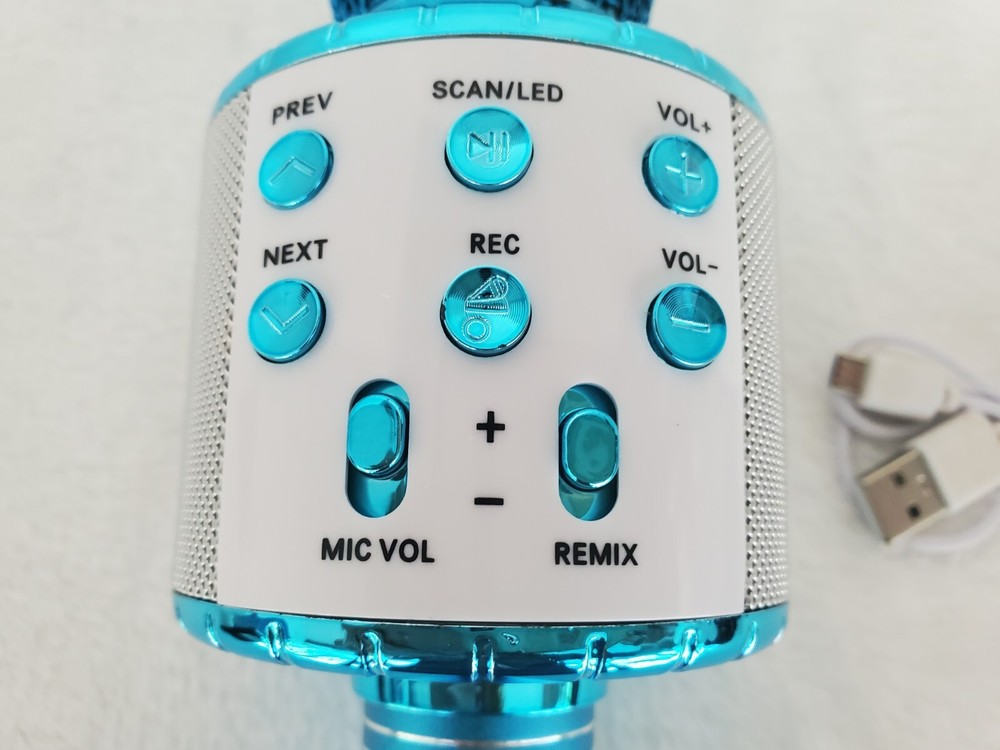 Blue Karaoke Microphone Wireless And Bluetooth With LED Lightning