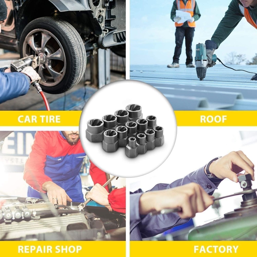 14 Pcs Nut & Bolt Extractor Kit 1/4”-3/8” Removal Tool Set Socket Remover Hex