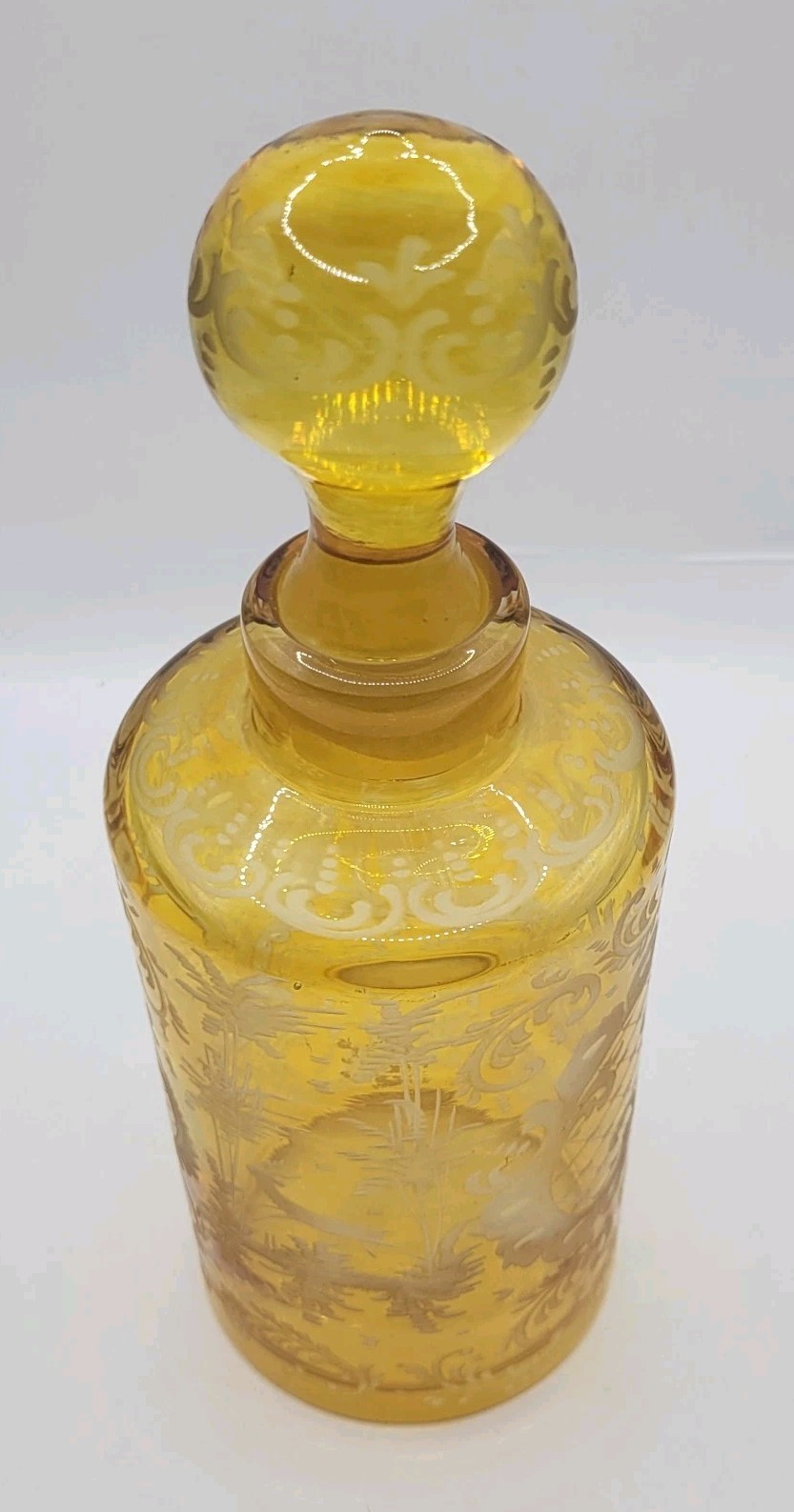 Antique Bohemian Amber Yellow Glass Cut to Clear Glass Castles Dark Academia