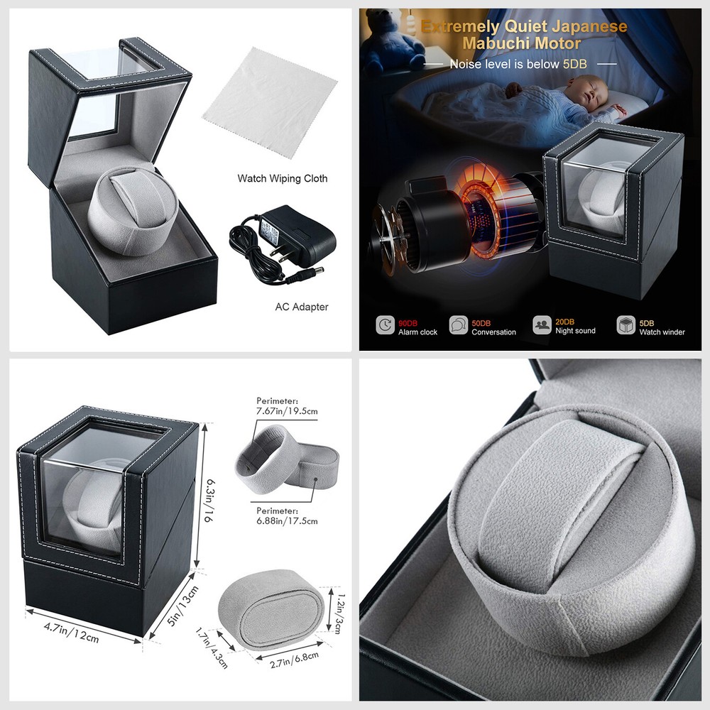 Automatic Rotation Single Watch Winder Box Leather Storage Display Case Box Gift