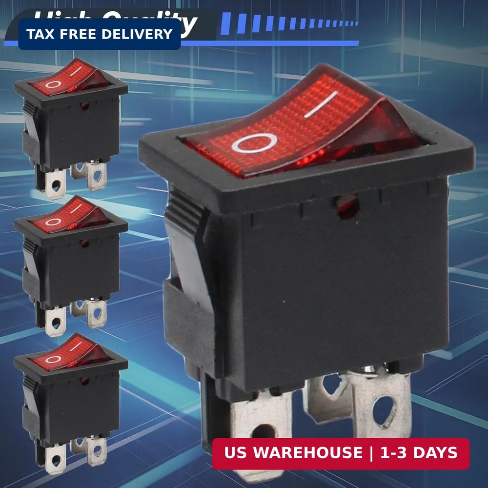 5 Pack Mini Rocker Switch, On-Off Power Switch Red Button 4 Pin Toggle Switch, L