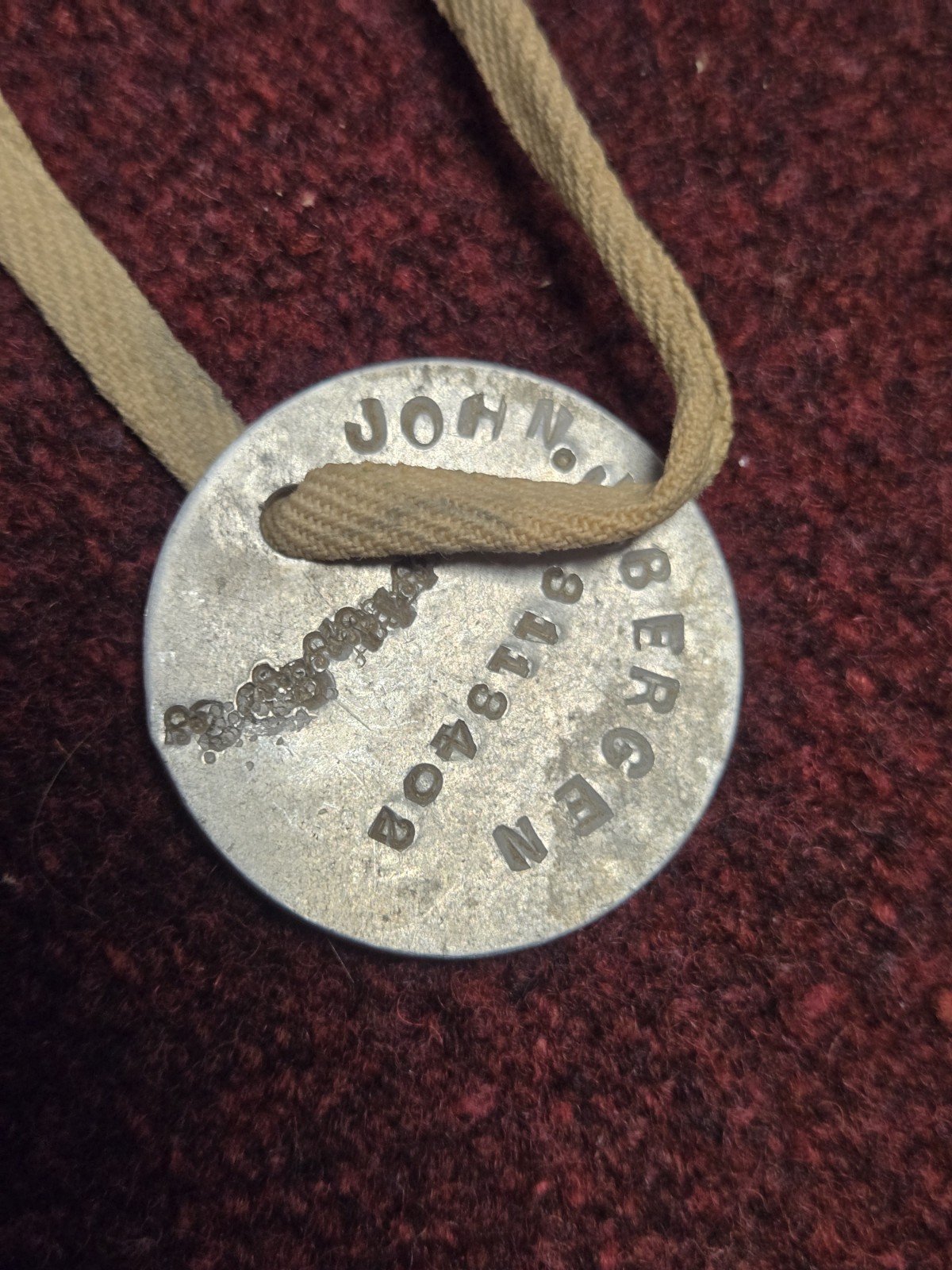 Important Old Rare John J Bergen Pottsville PA WWI WWII US Soldier ID dog tag