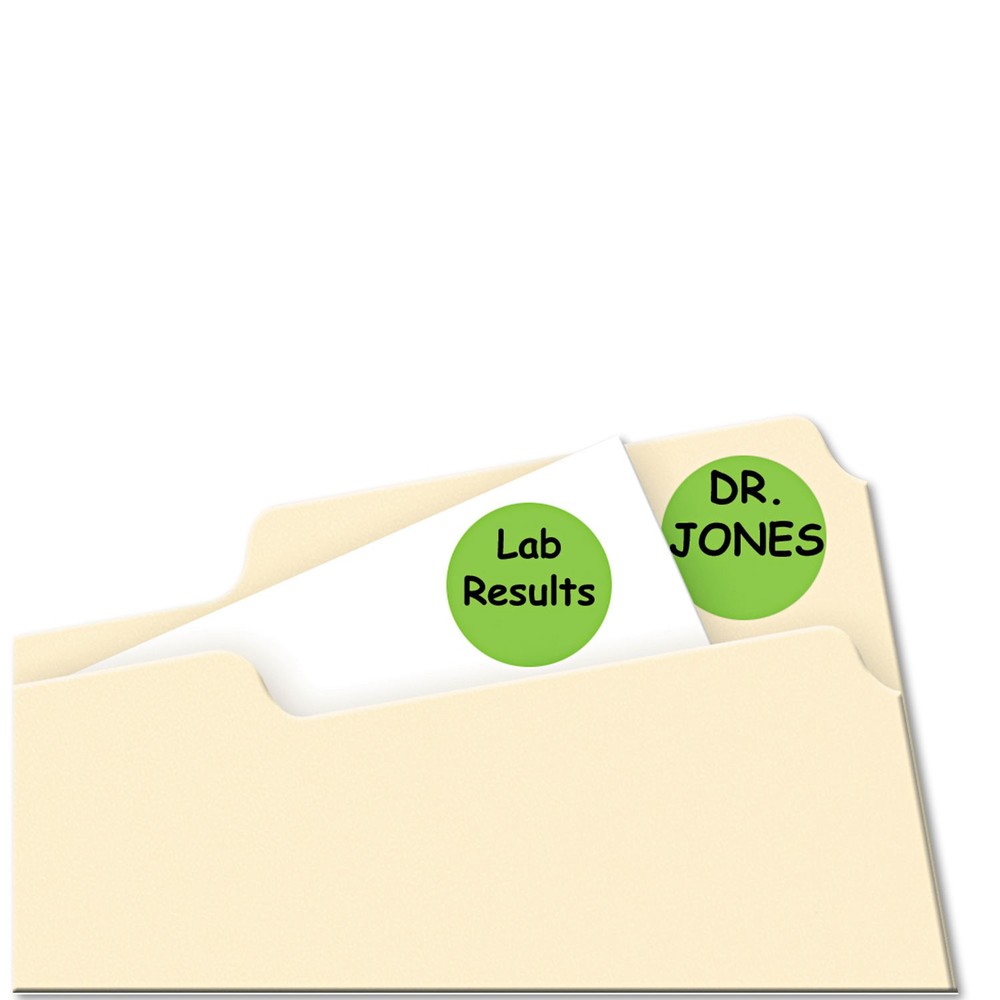 Avery® Printable Removable Color-Coding Labels, 3/4" dia, Neon Green, 1008/Pack