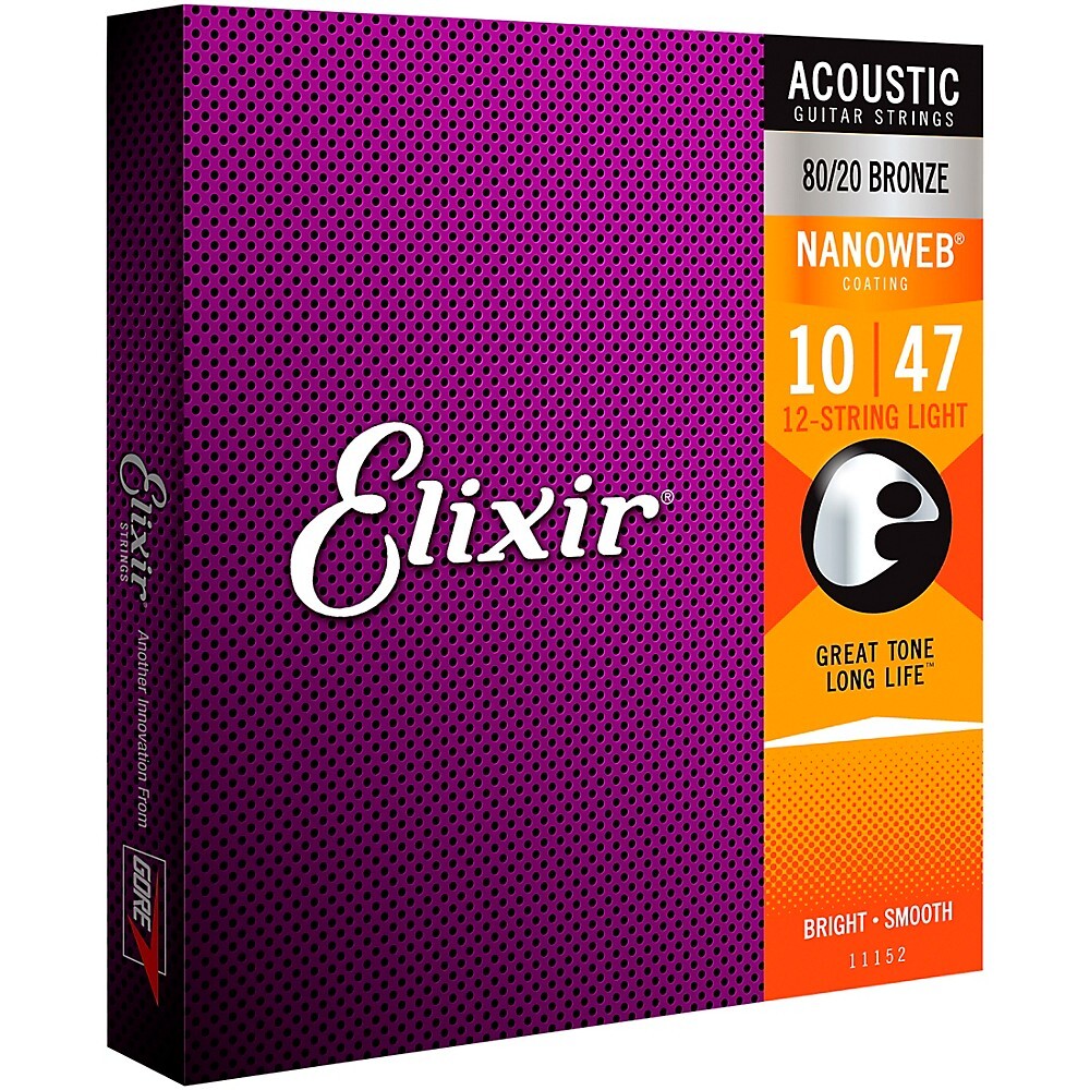 Elixir 80/20 Bronze 12-String Acoustic Guitar Strings NANOWEB Light (.010-.047)
