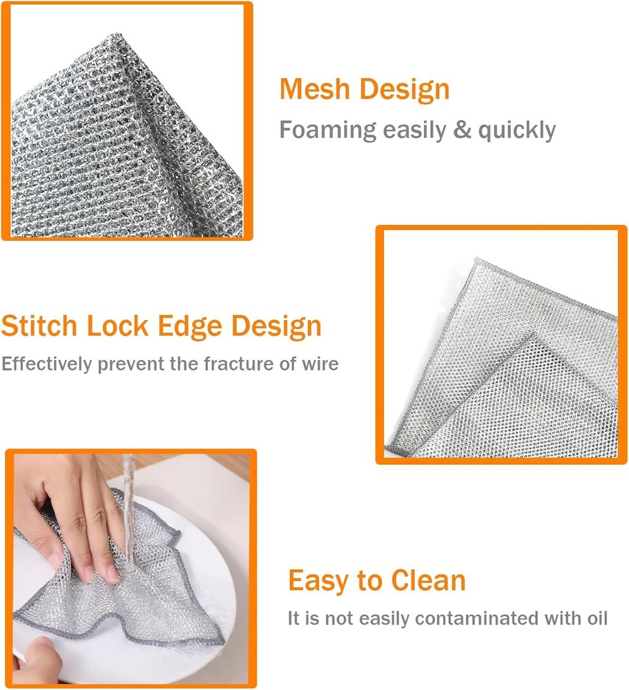 12 Pcs Non Scratch Wire Dishwashing Rag Microfiber Cleaning Cloth Cleaning Tools