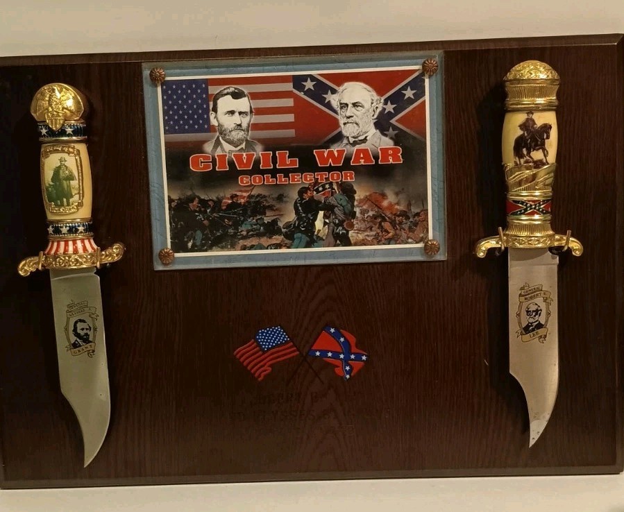 Bowie Knives Robert E Lee And Ulysses S Grant Civil War Wooden Plaque 17" x 12 "