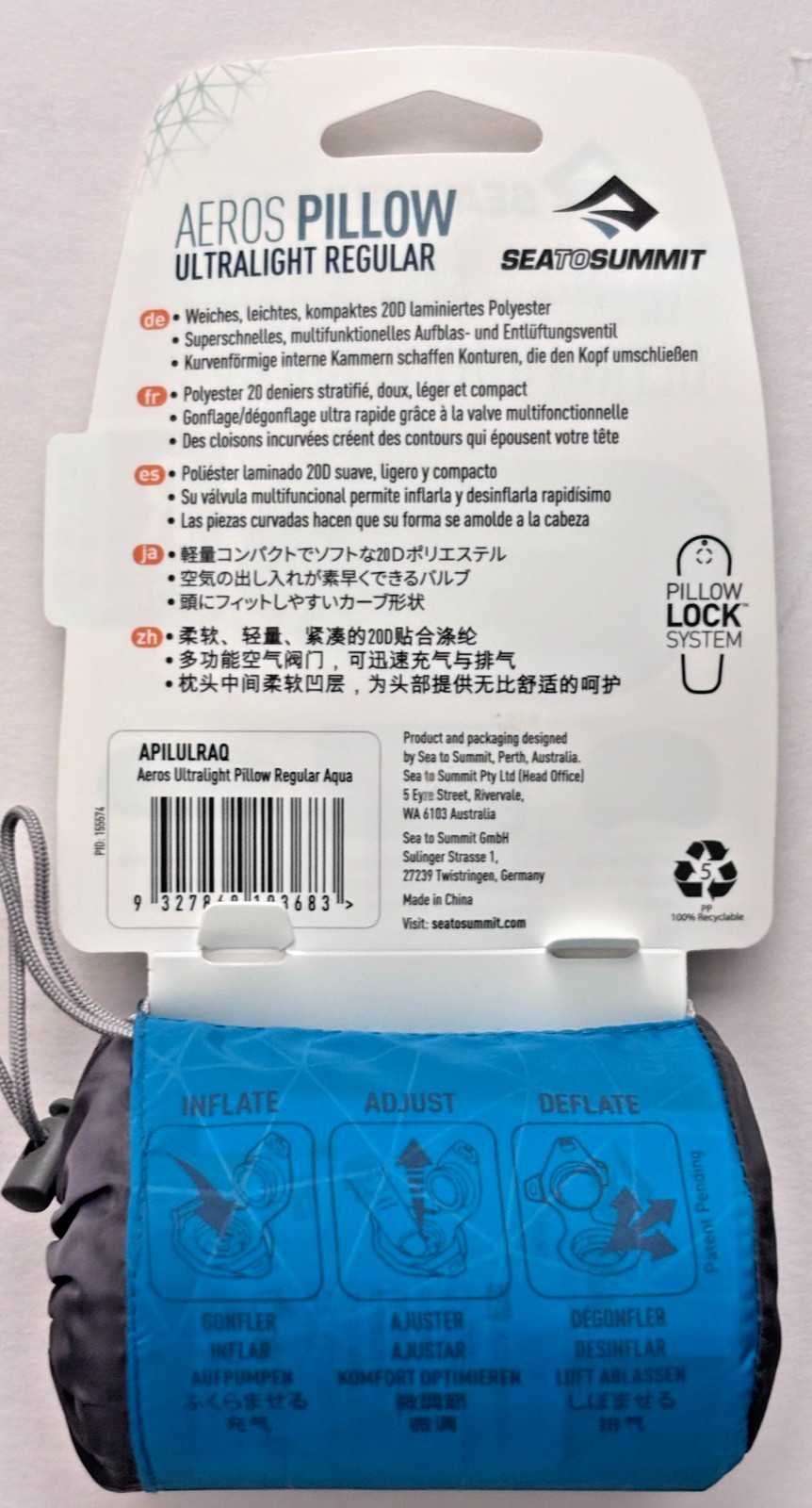 Set Of 2x Sea To Summit Aeros Inflatable Camping UL Air Pillows Reg. Aqua NEW!