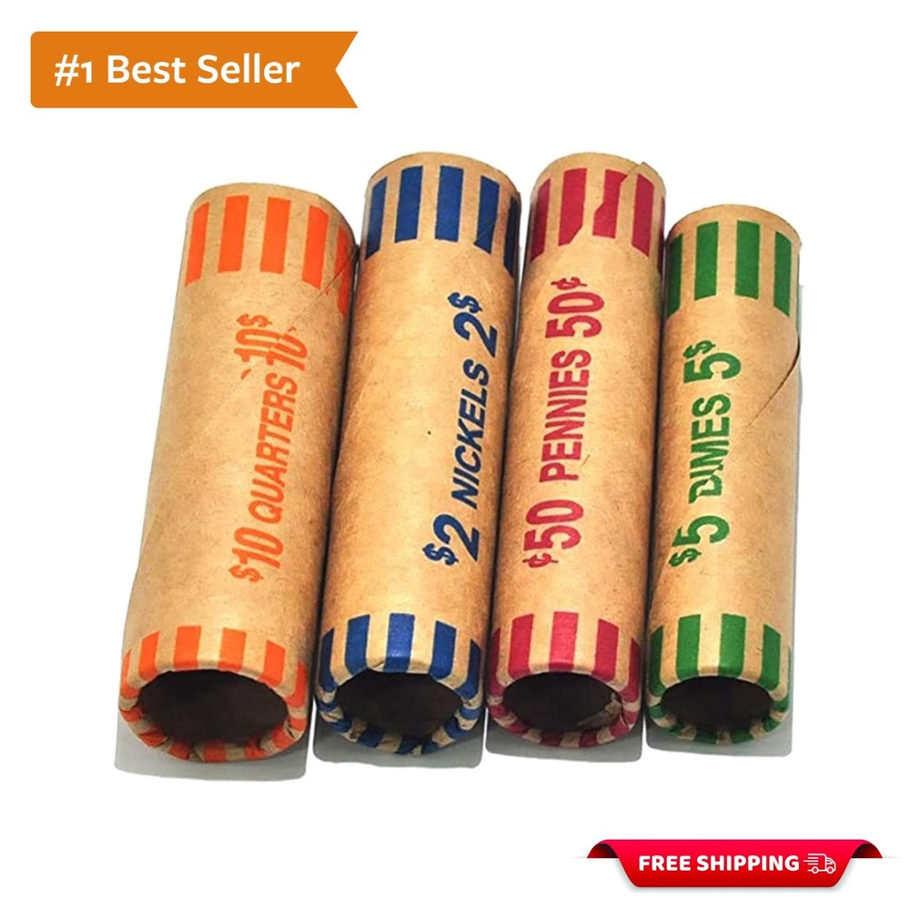 Protective Preformed Coin Wrapper Rolls - 128 Assorted for Automatic Counter Use