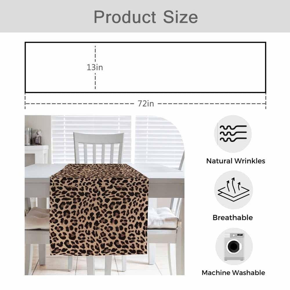 HOSNYE Table Runner Brown Leopard Pattern,Cotton Linen Table Runner Decoratio...