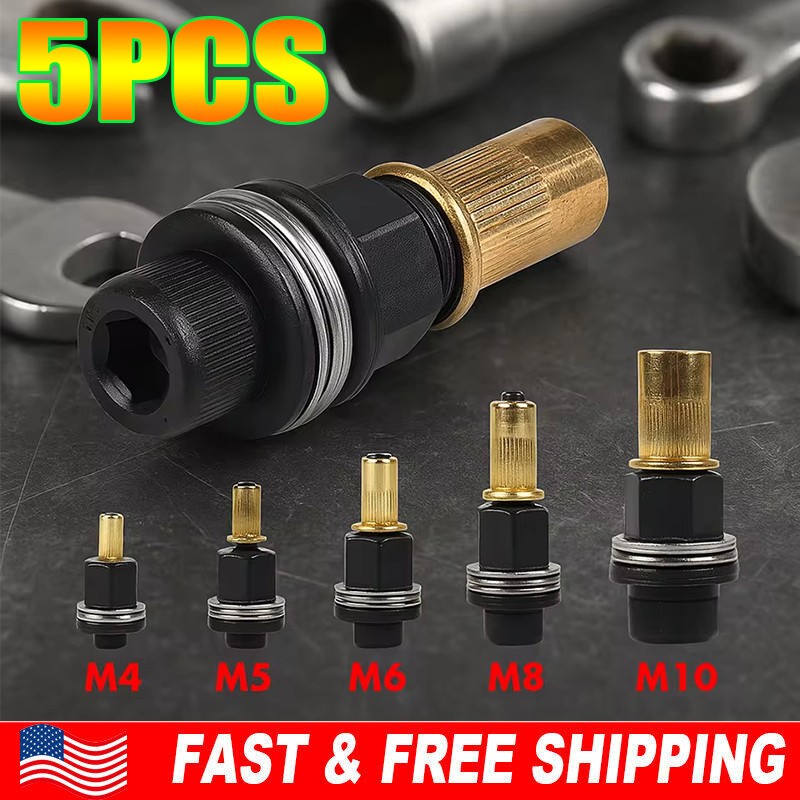 5Pcs Manual Rivet Nut Tool Adapter Carbon Steel Flat Head Threaded Insert Nuts