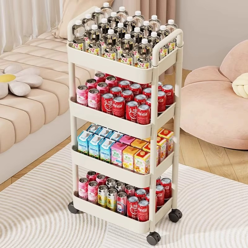 Trolley with Handlebar and Storage Rack, Floor-Standing, Multi-Layer Storage.