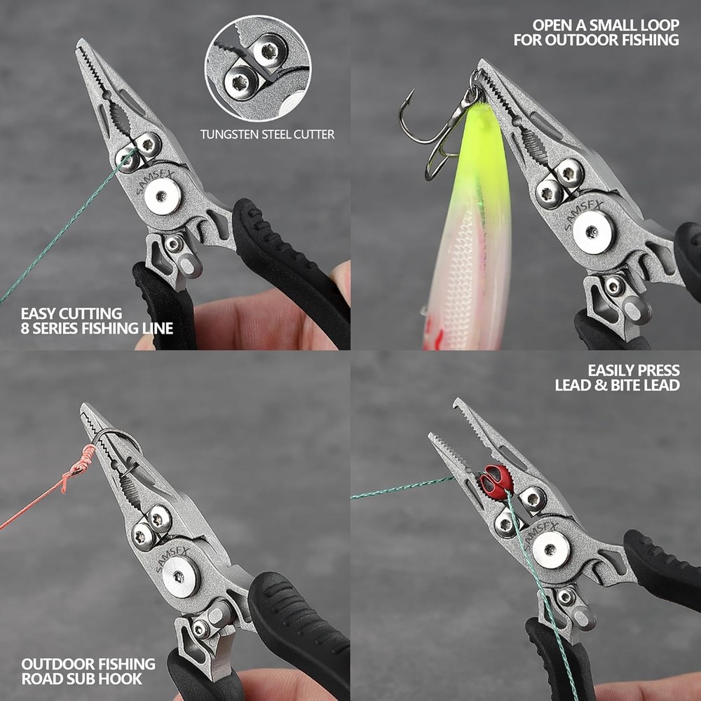 Mini Snap Split Ring Fishing Pliers W/ Retractors Combo Scissors Braid Cutters