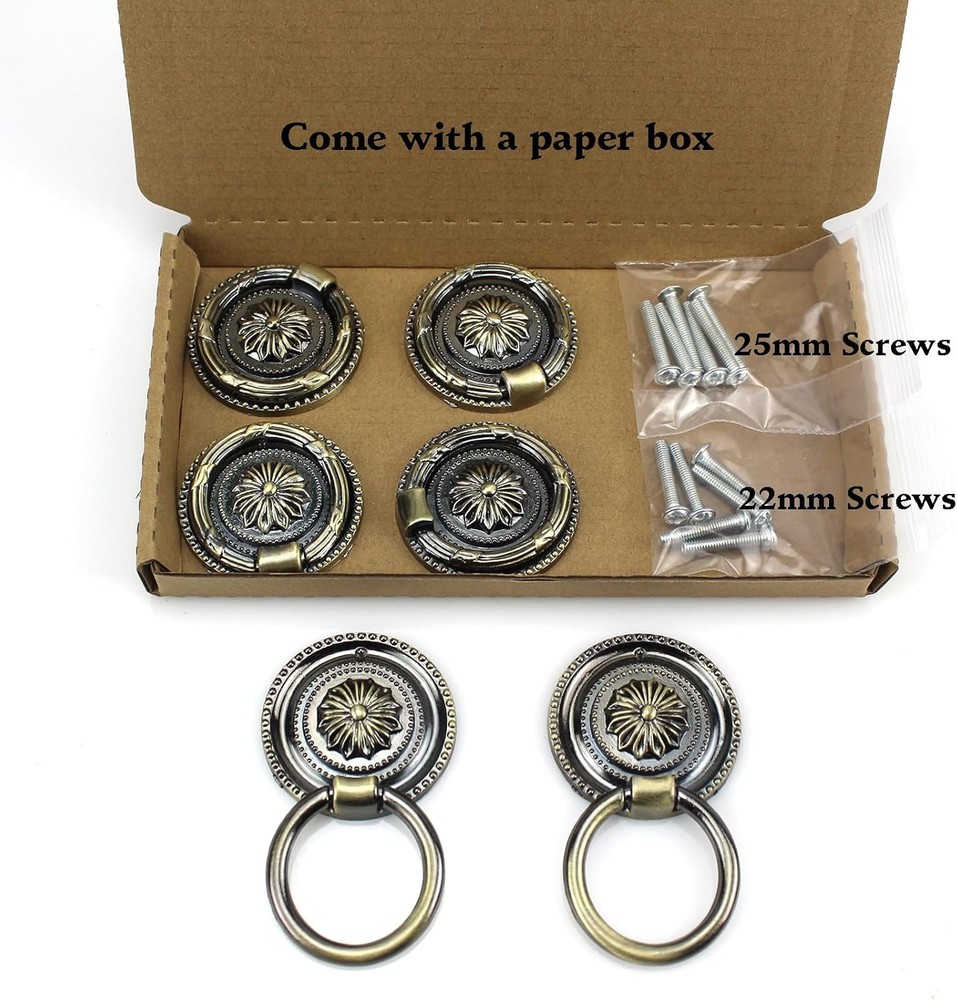 6 Pack Antique Bronze Drawer Pulls 1.77" Round Ring Handles Cabinet Knobs