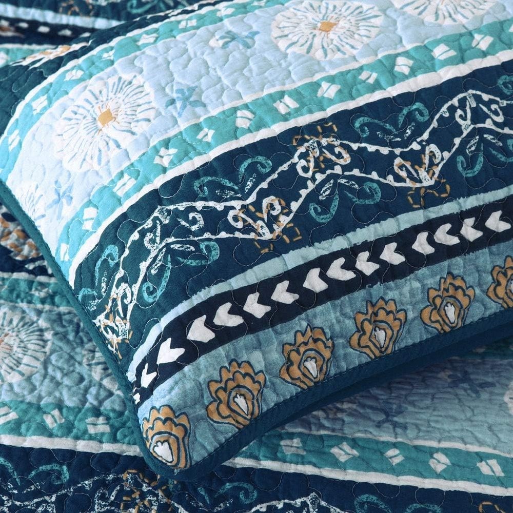 Cotton Bedspread Quilt Sets-Reversible Patchwork Coverlet Set Boho Chic