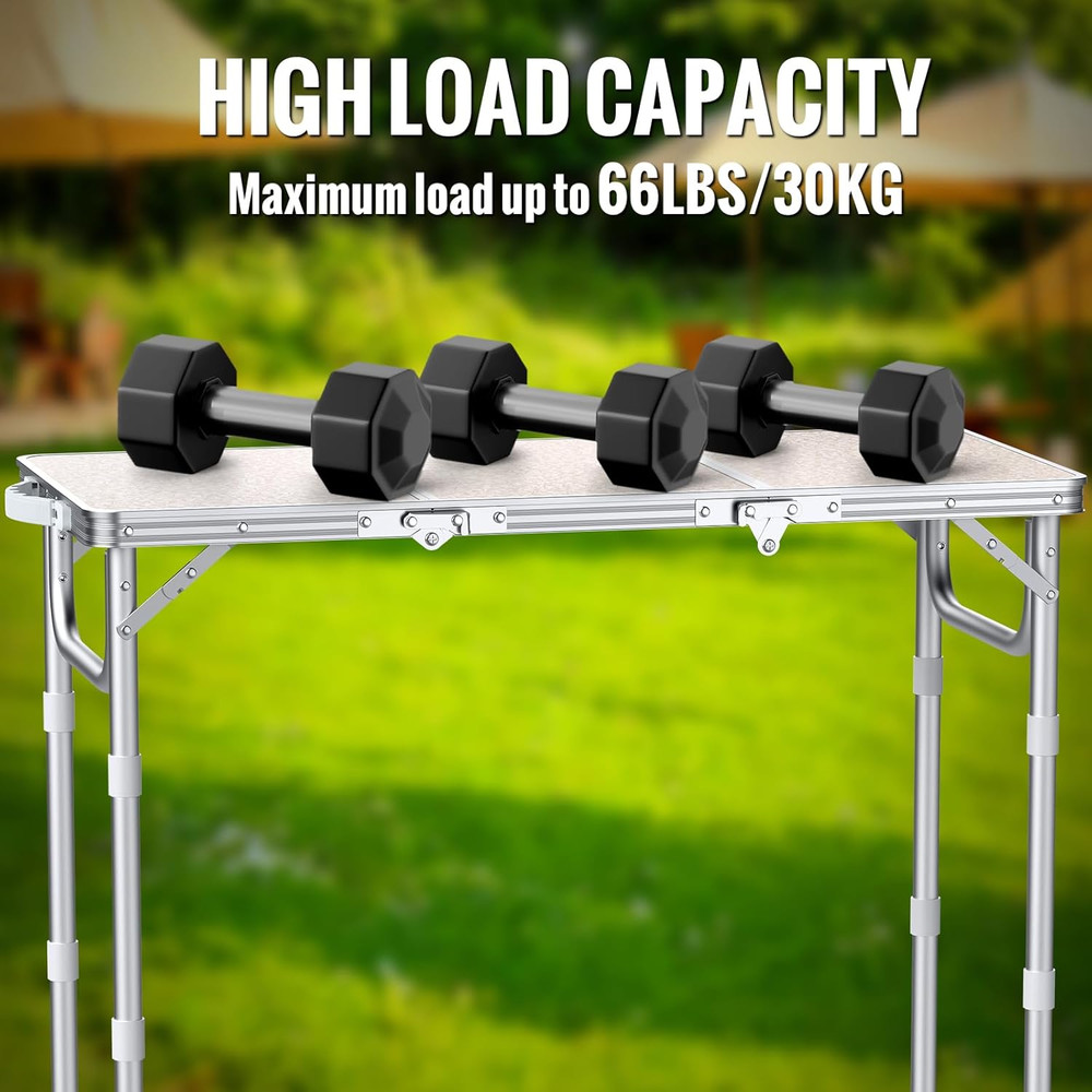 Folding Table for Camping, 3-Adjustable Height Lightweight Folding Picnic Table