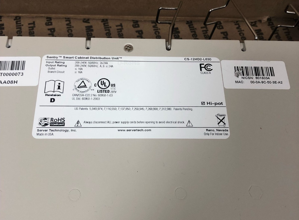 Server Technology Sentry Blade Server CDU CS-12HD2-L630 PDU 12 Outlets