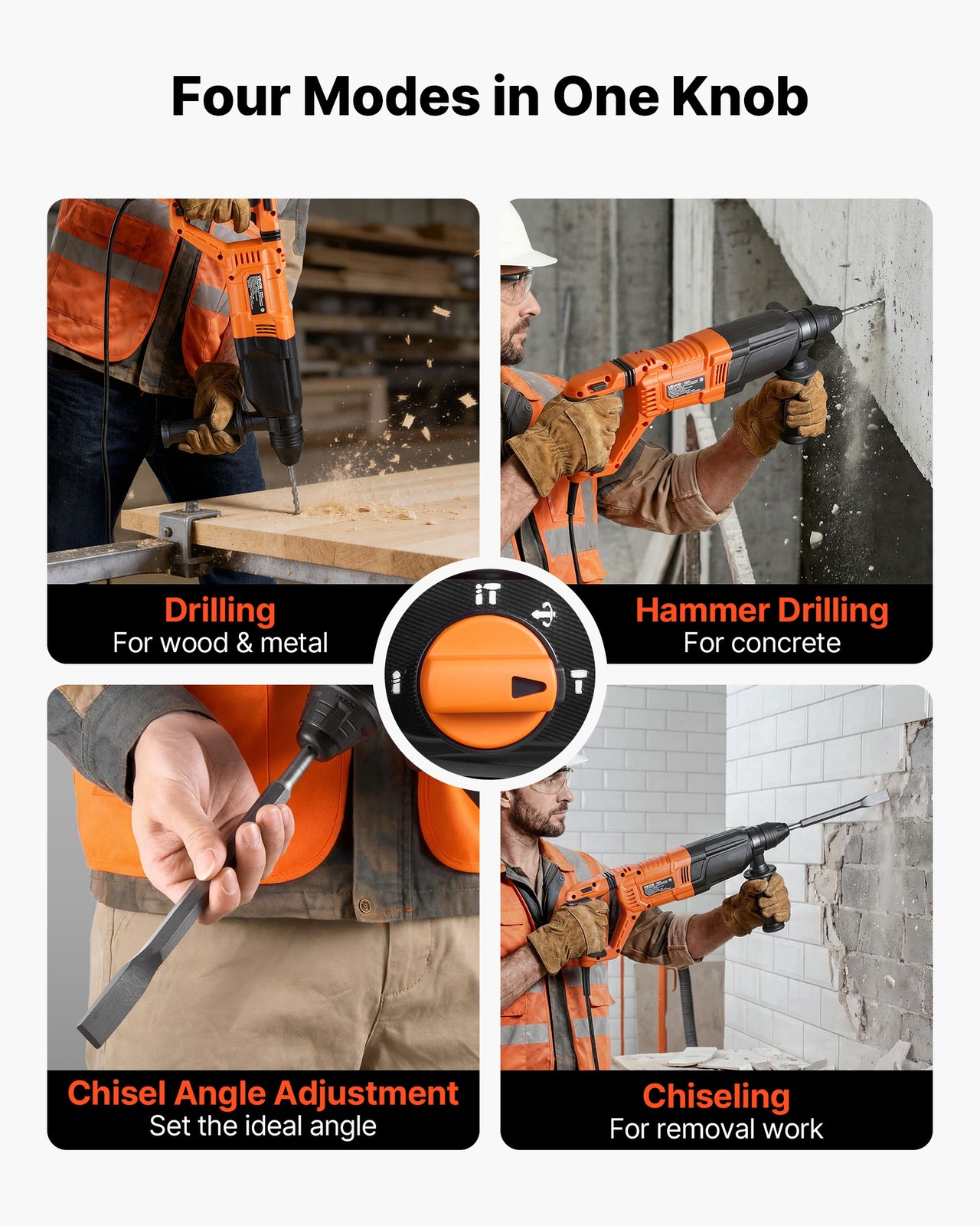 VEVOR Rotary Hammer Drill Rotary Hammer 1-1/8 in SDS-Plus for Concrete Masonry