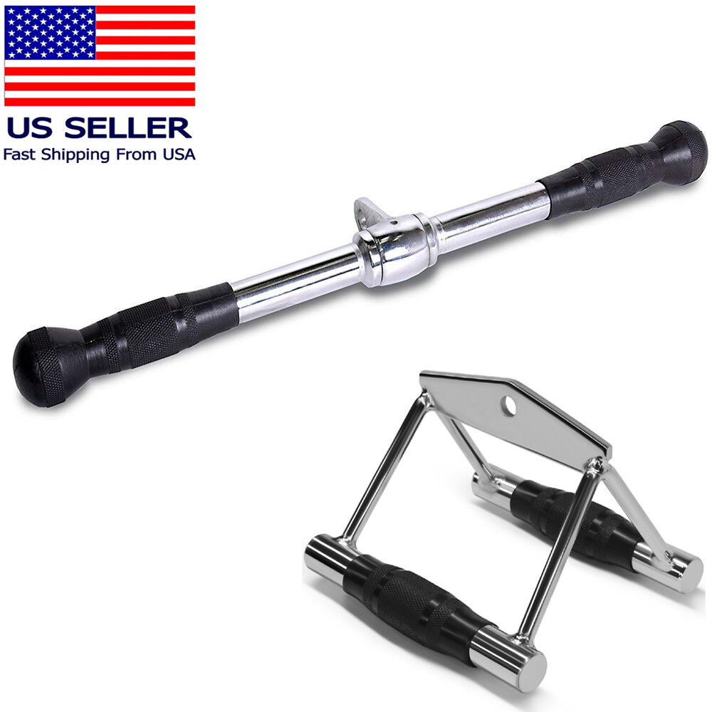 Home Gym Cable Attachment Handle Machine Strength Exercise Chrome Press Down Bar