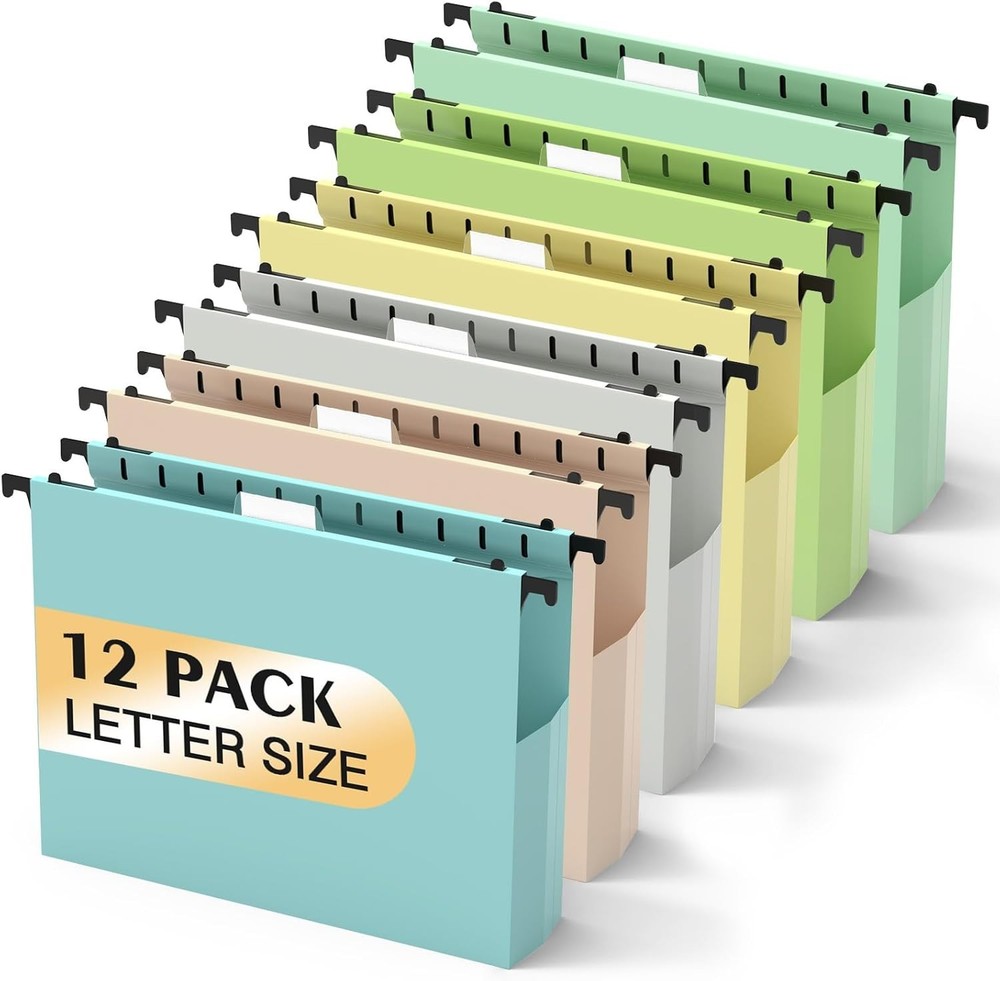 Extra Capacity Plastic Hanging File Folders,12 Pack Reinforced Hang Folder,Heavy