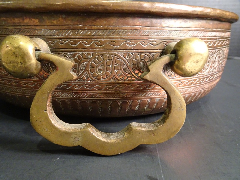 Antique Copper Tin Lined Chafing Dish Ornate Design