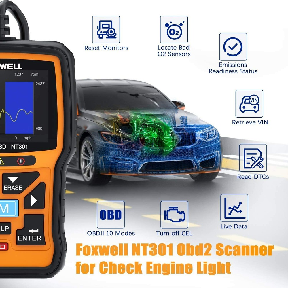 Foxwell NT301 OBD2 Automotive Scanner Diagnostic Tool Check Engine Code Reader