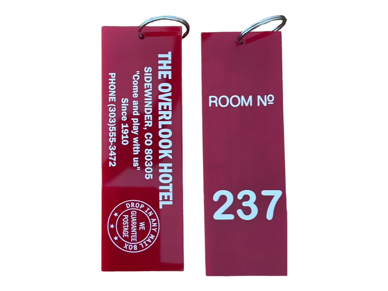 Prop accurate THE SHINING inspired OVERLOOK hotel ROOM 237 key tag