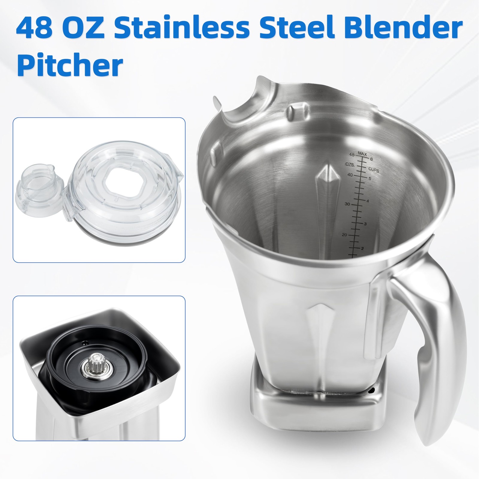Stainless Steel Blender Pitcher 48oz, Replace for Vitamix 5000 5200 6300 6500...