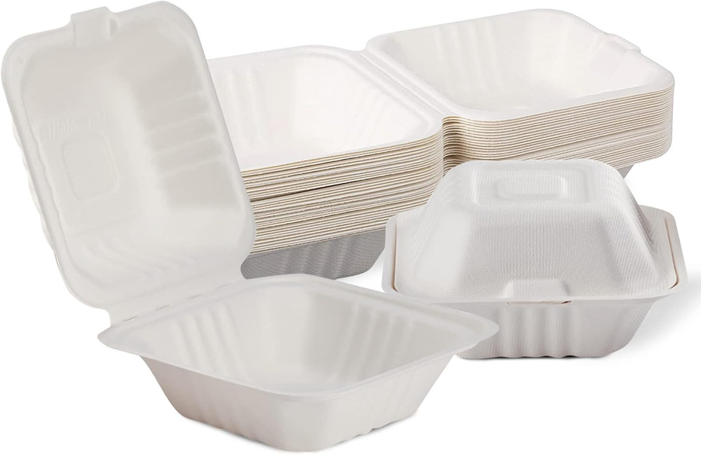 50-Pack 6X6 Biodegradable Bento Box Hamburger Containers, Compostable Small Take