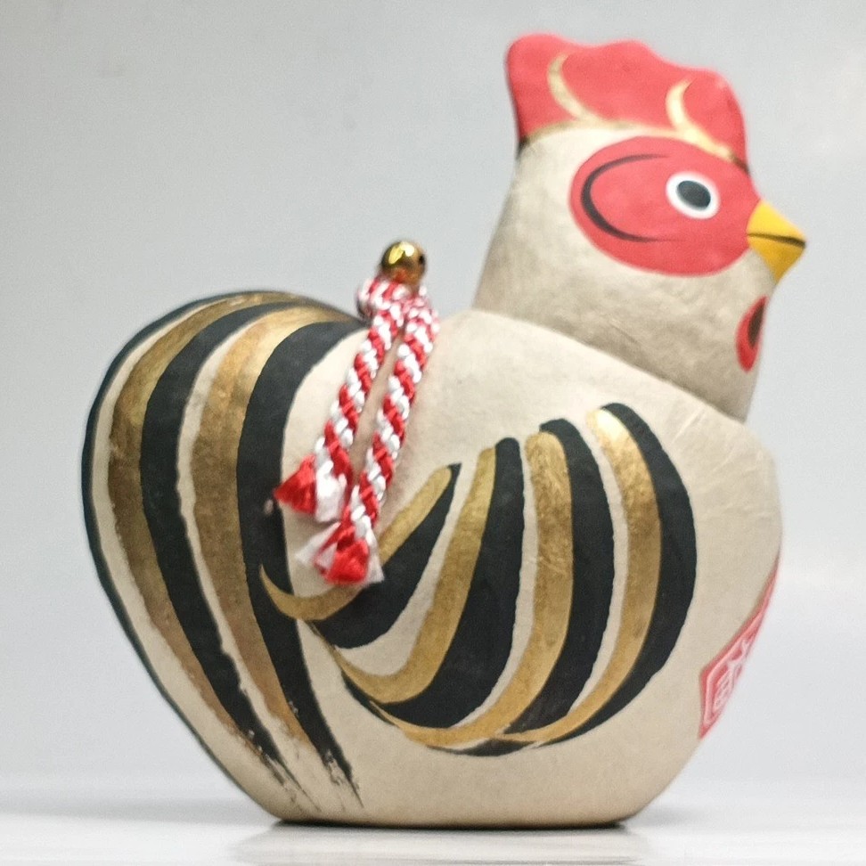 Japanese Paper Mache Bobblehead Chicken Doll Nozawa Folk Art