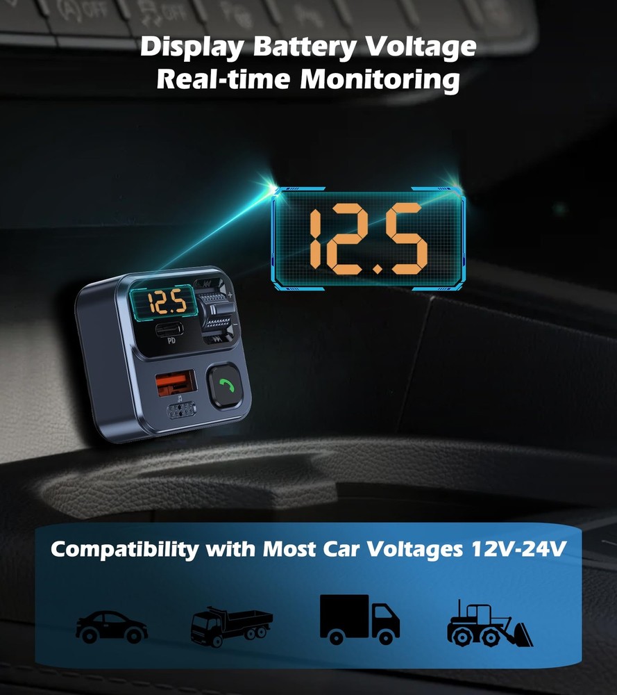 Adaptor Bluetooth Musica Radio FM Llamadas Cargador De Telefono Para Carro Coche