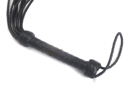 Real Cowhide Leather Flogger Cat O Nine Braided Falls With Double knots