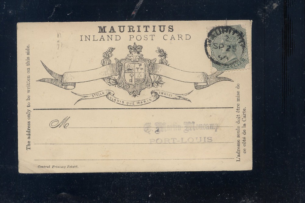 Mauritius   post  card  used   1899