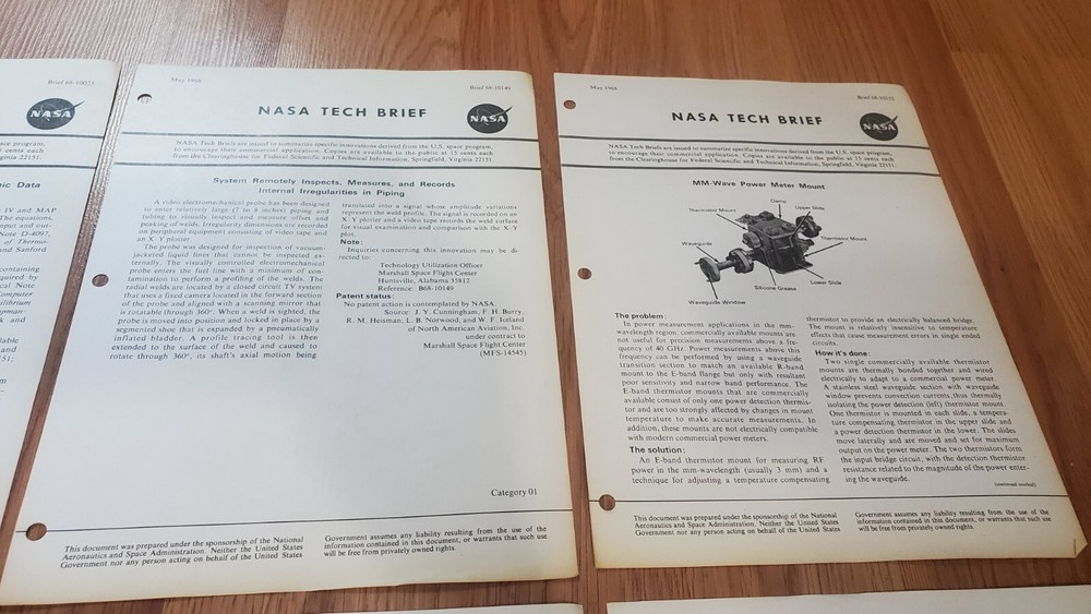 SIX NASA Tech Brief Documents May 1968 Technical Notes Clearinghouse Scientific