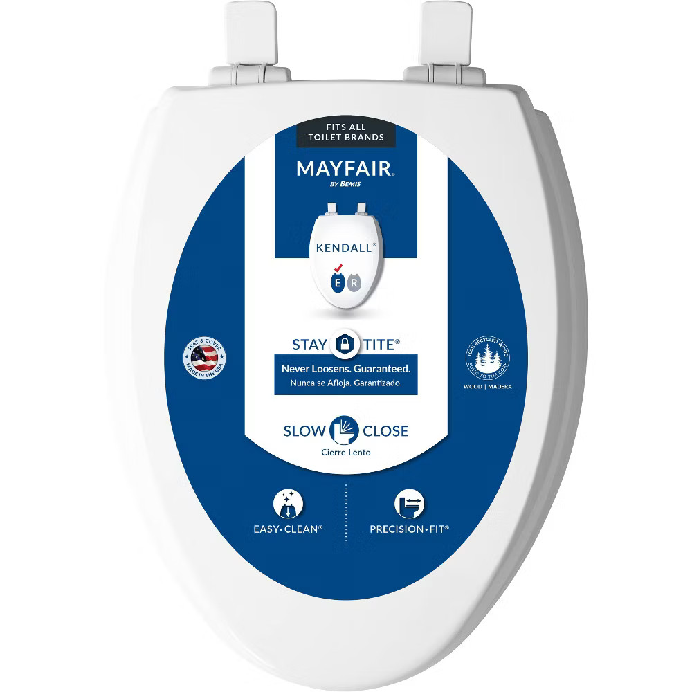Kendall Never Loosens Elongated Enameled Wood Toilet Seat with Easy Clean and