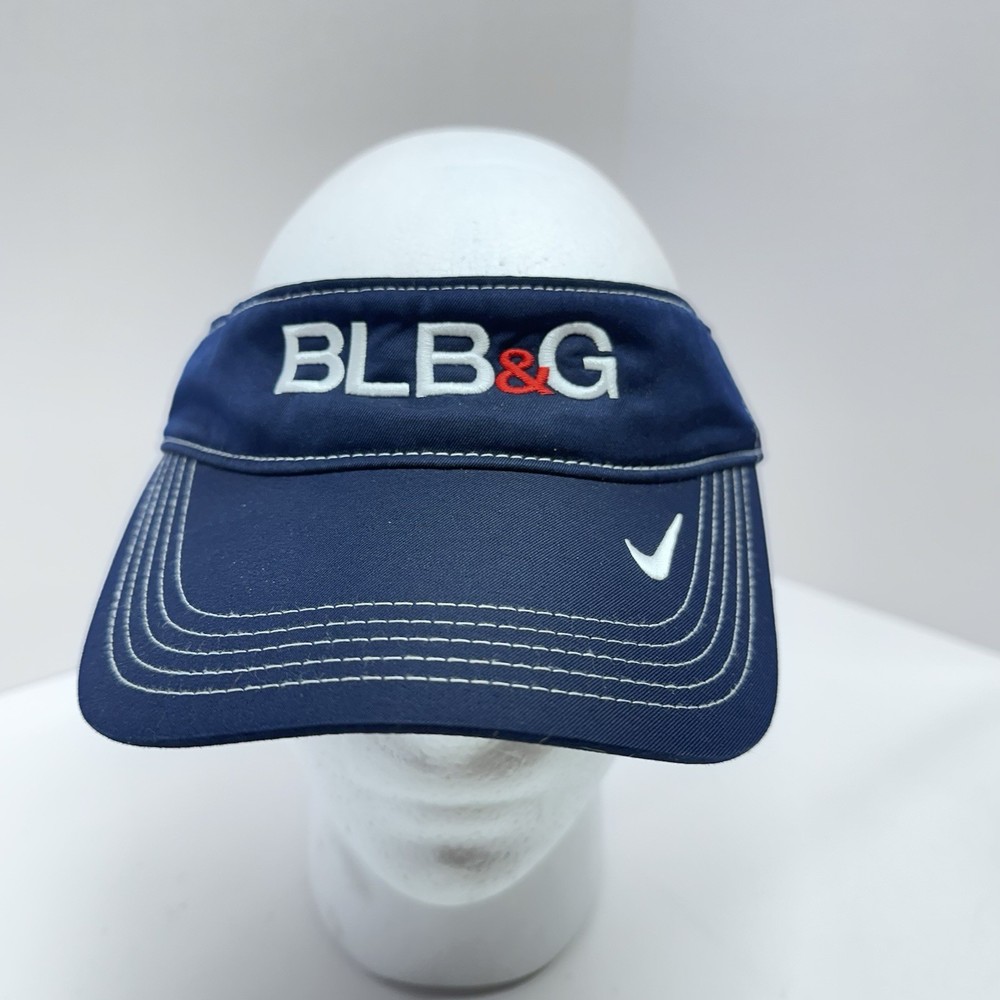 Nike Golf Visor Hat BLB&G Logo Adjustable Golfing Dri-Fit Navy Blue Hook Loop