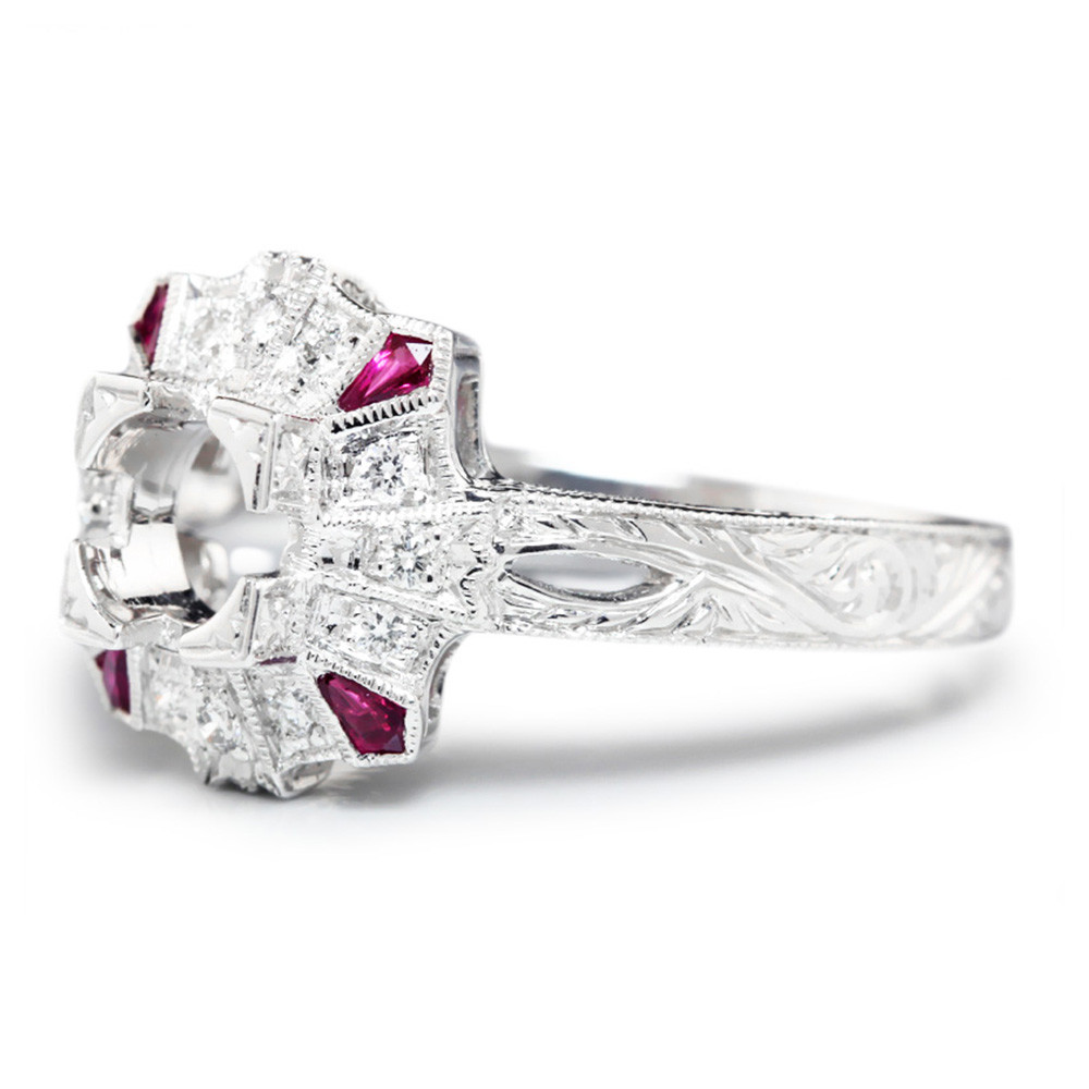 Ruby Semi Mount Ring Setting with Diamonds 18K White Gold .25ctw Fits 5MM
