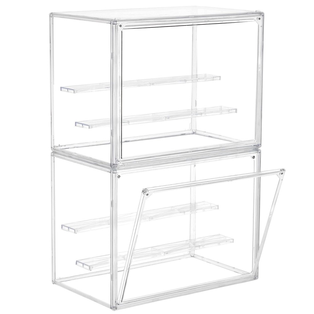 2PCS Clear Acrylic 3 Tier Figure Display Case w/2 Movable Plates Stackable Show