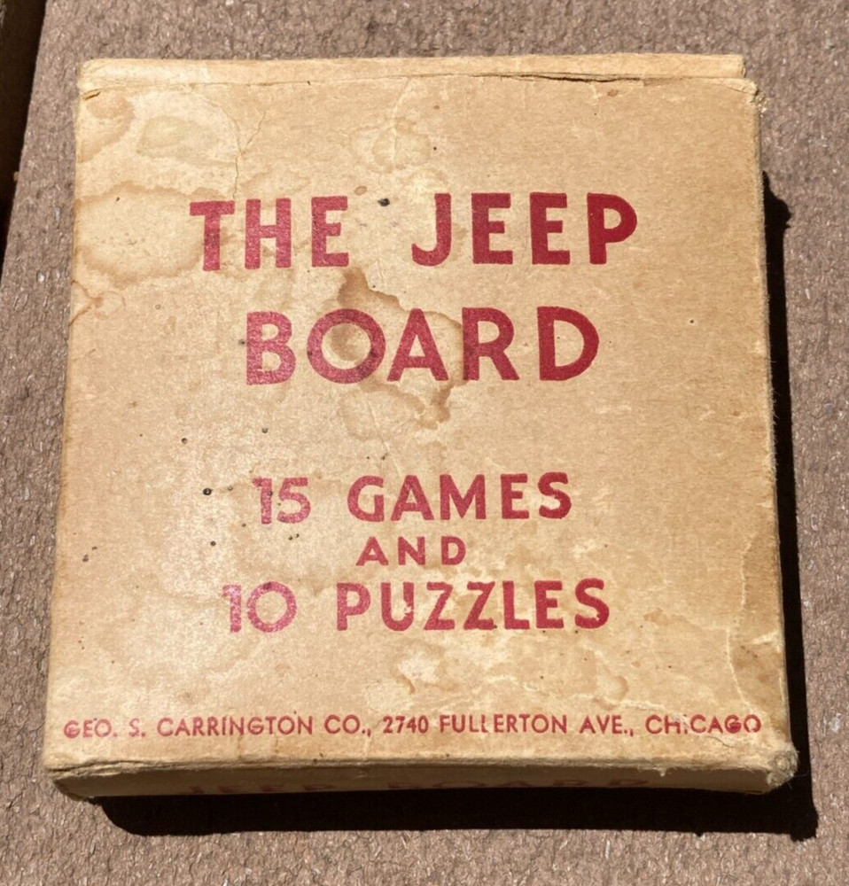 Rare Vintage 1944 **The Jeep Board** 25 Games and Puzzles. Travel Entertainment.