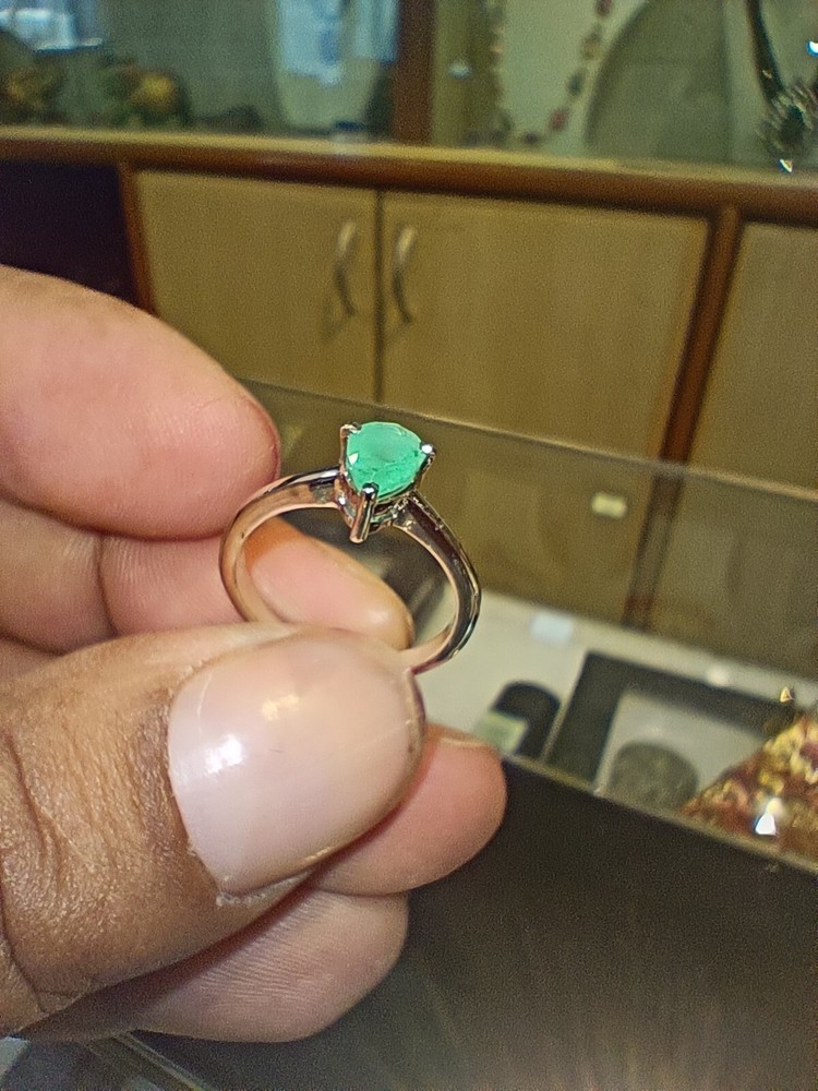 Gemstone Natural Emerald Ring Silver Ring 925 Silver Ring Green Ring Pear Silver