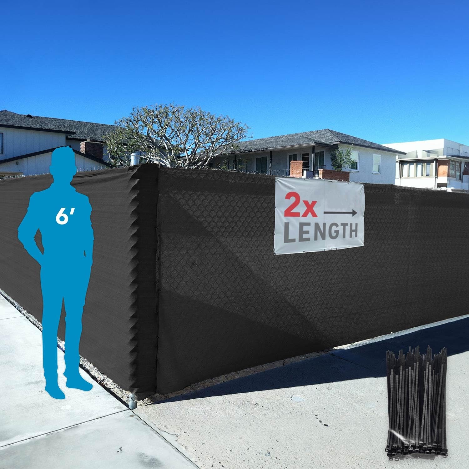 6ft x 100ft Black Fence Privacy Screen Raw - 85% Blockage Windscreen for Temp...